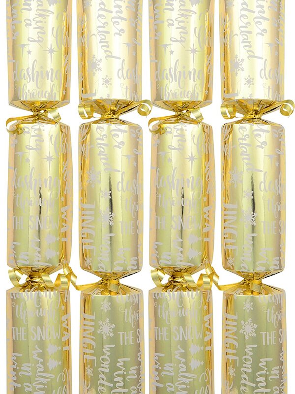 50x 30cm Shiny Gold With White Christmas Text & Snowflakes Cracker Bon Bons