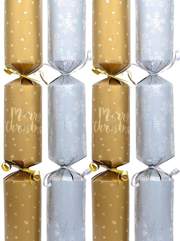 50x 35cm Shiny Silver Snowflakes & Gold Merry Christmas & Stars Bon Bons