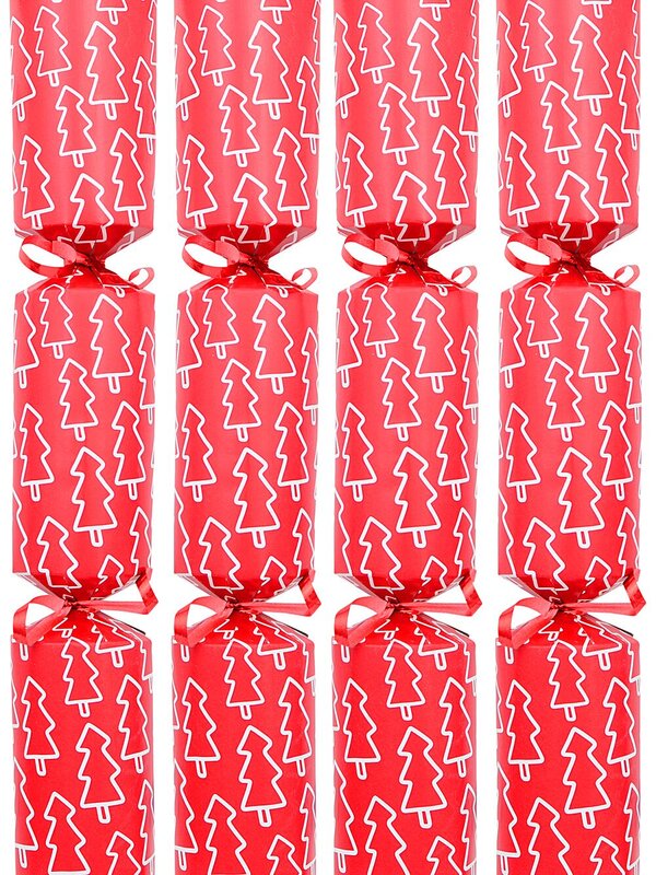 50x Red With Tree Silhouettes Pattern Christmas Bon Bons (Crackers) | 31cm