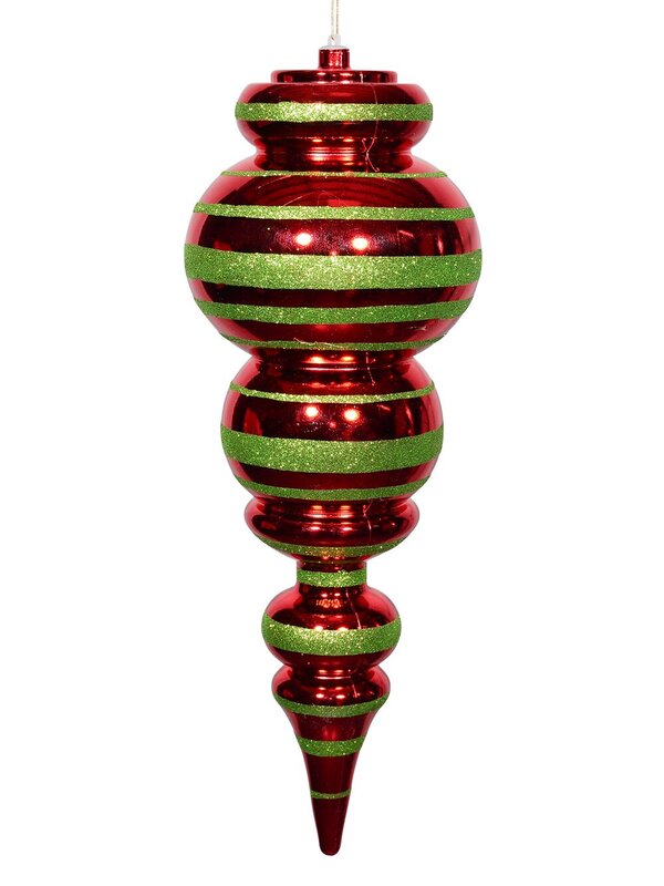 Apple Red & Lime Green Glitter Striped Large Display Ellipsoid Finial | 52cm