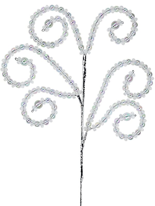 Clear Iridescent Bead Branch & Curl Tip Spray Long Christmas Stem | 52cm