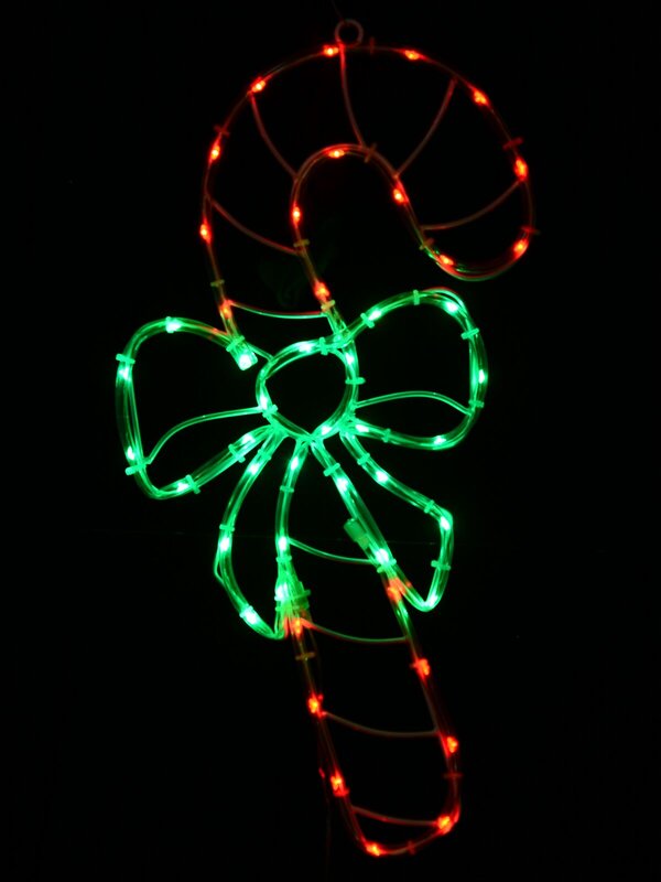 52cm Outdoor Candy Cane & Bow LED Noodle Rope Light Motif