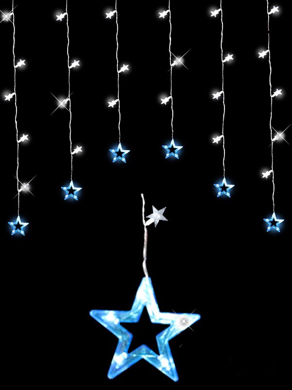 54 Blue & White LED Arch Curtain Light With 6 Star Tips - 1.5m