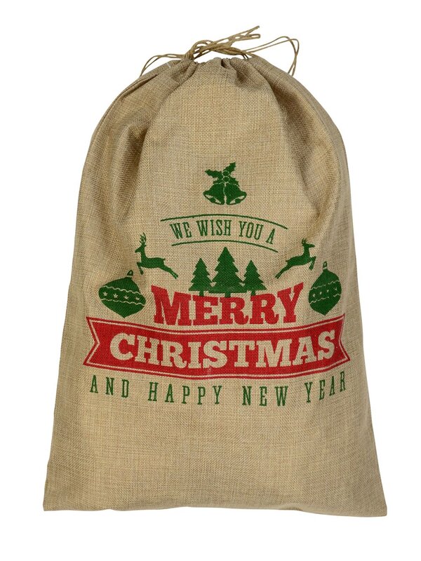 55cm Jute We Wish You A Merry Christmas & Happy New Year Santa Sack