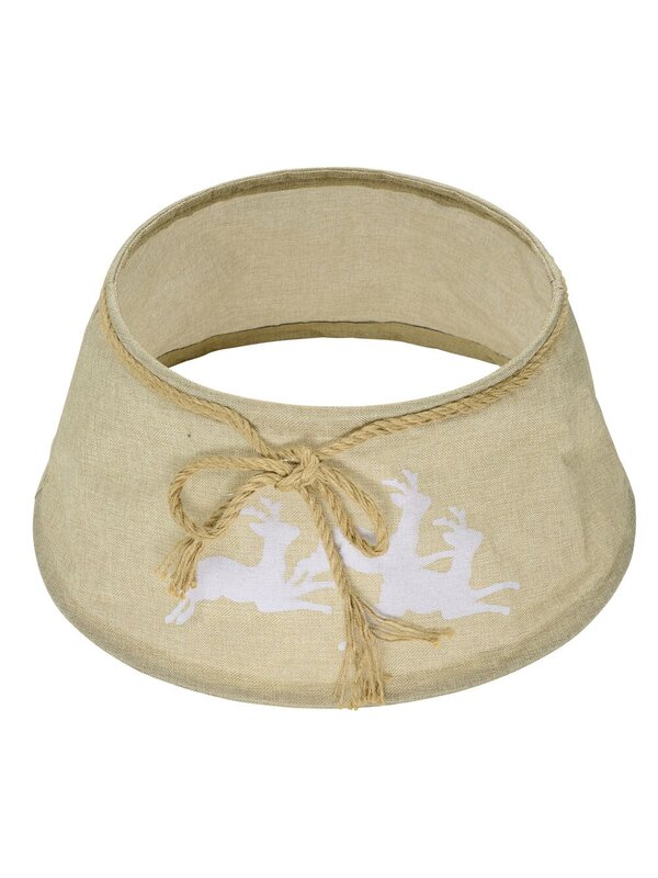 58cm Burlap Christmas Tree Collar With Reindeer Print & Rope Bow