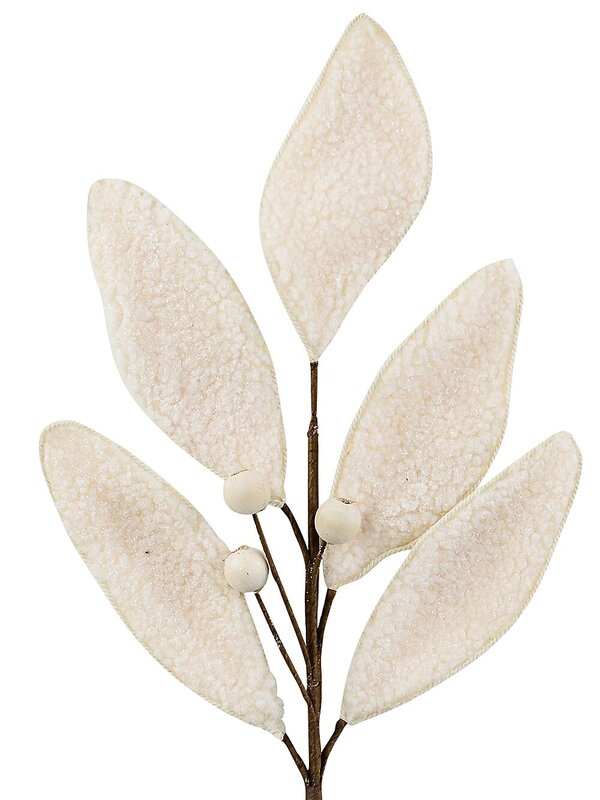 Cream Natural Wool Magnolia Leaf & Berry Spray Long Christmas Stem | 58cm