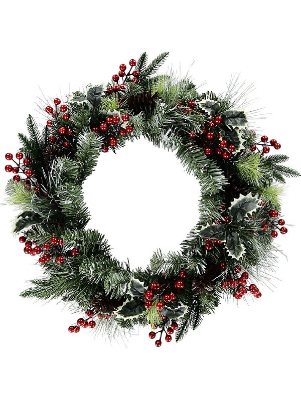 58cm Snowy Forest Christmas Wreath With Mixed Pine Spruce & Holly