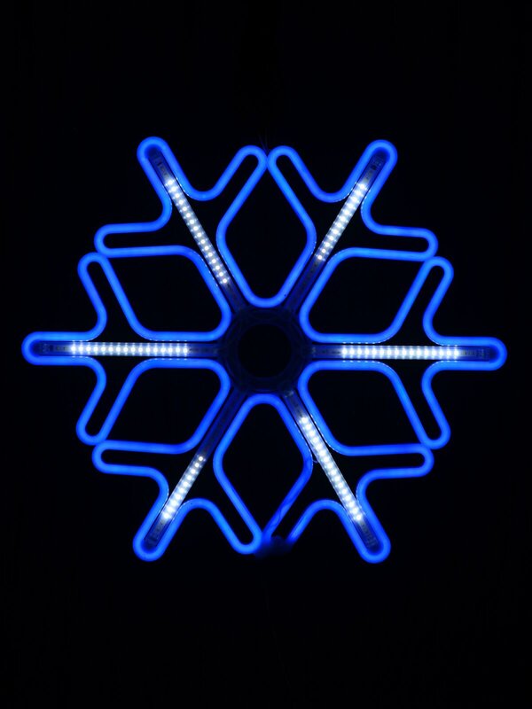 60cm Blue Snowflake With Cool White Flash Strip Neon Flex Light Display