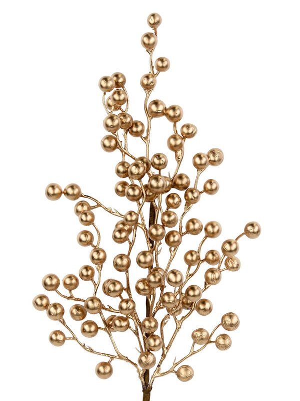 Matte Gold Berry Botanical Branch Long Christmas Stem | 60cm