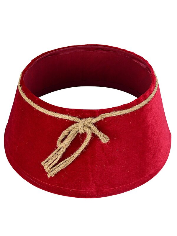 62cm Red Velvet Christmas Tree Collar With Rope Bow Knot