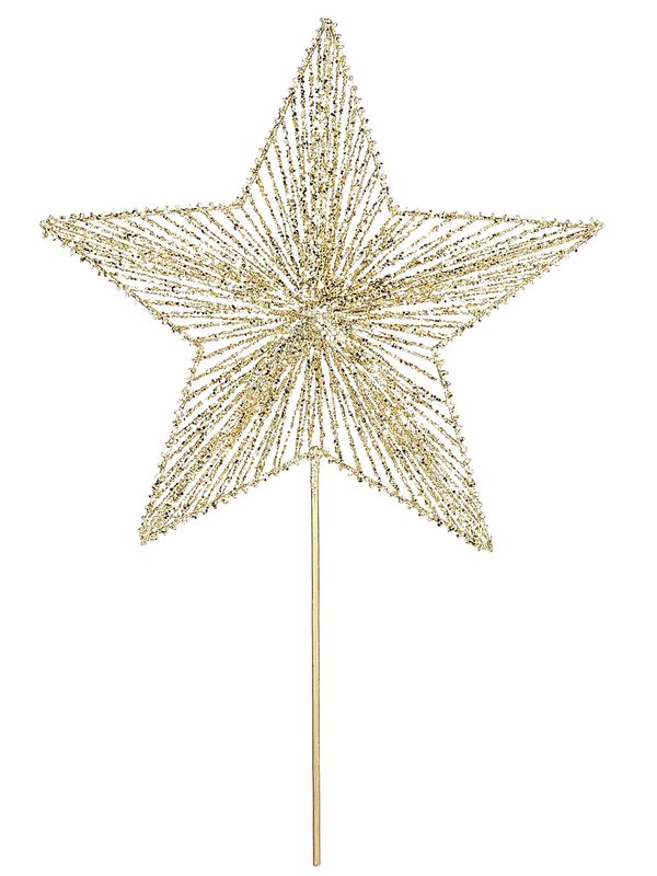 Gold Glitter & Sequin Wire Christmas Star Tree Top Long Stem | 63cm