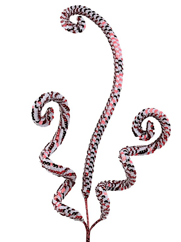 Shiny Red & White Sequin Curls & Swirls Spray Long Christmas Stem | 64cm