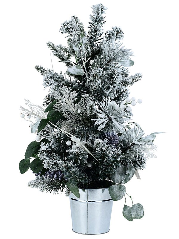 66cm Flocked Foliage Bouquet Tabletop Tree | 70 Tips & Silver Tin Pot