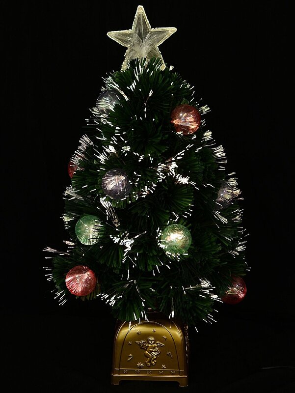 66cm Multi Colour Fibre Optic Christmas Tree With 12 Baubles & 60 Tips