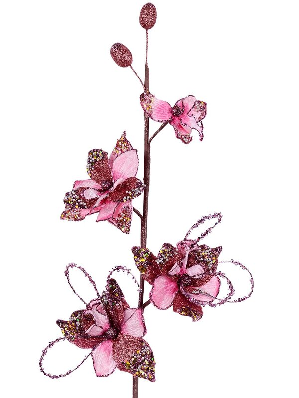 Glamorous Pink Orchid Look Spray Long Christmas Stem | 68cm