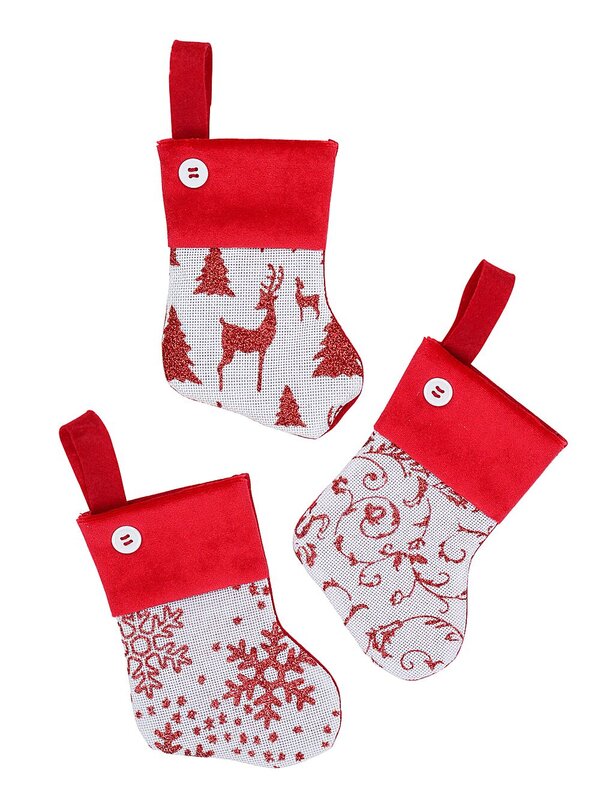 6x 15cm Mini White Mesh Stockings with Red Patterns