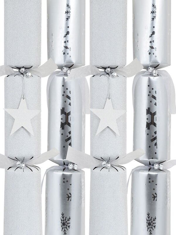 6x 35cm Christmas Jingle Silver Glitter & Snowflake Bon Bons