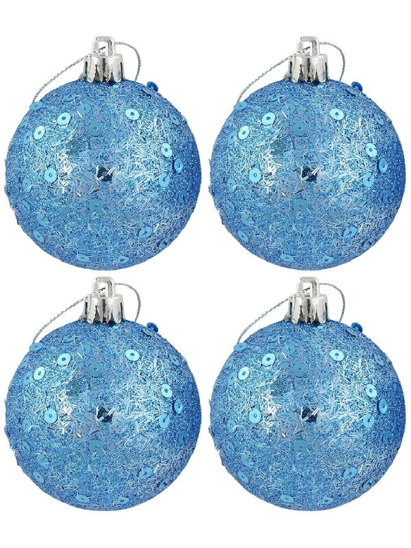 6x 60mm Turquoise Glitter & Sequin Christmas Baubles