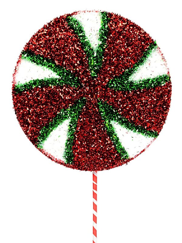 Red White & Green Peppermint Spiral Tinsel Plaque Long Christmas Stem | 71cm