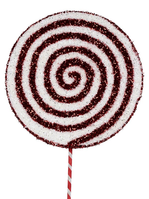 Red & White Spiral Metallic Tinsel Plaque Long Christmas Stem | 71cm
