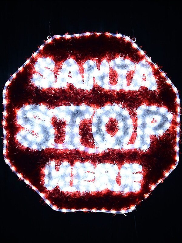 76cm Dynamic Santa Stop Here Red Tinsel Outdoor LED Christmas Light Display