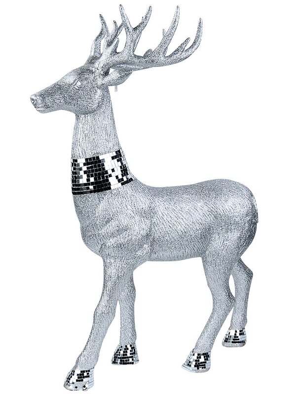 76cm Large Silver Glitter & Mirror Tile Accented Reindeer Ornament