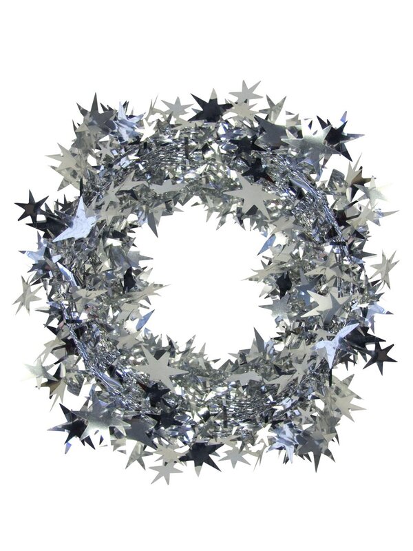 7.6m Shiny Silver Hexagram Star Christmas Wired Tinsel Garland