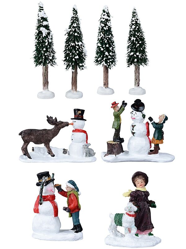 8 Piece Building Snowmen In The Frosty Tree Park Christmas Figurines