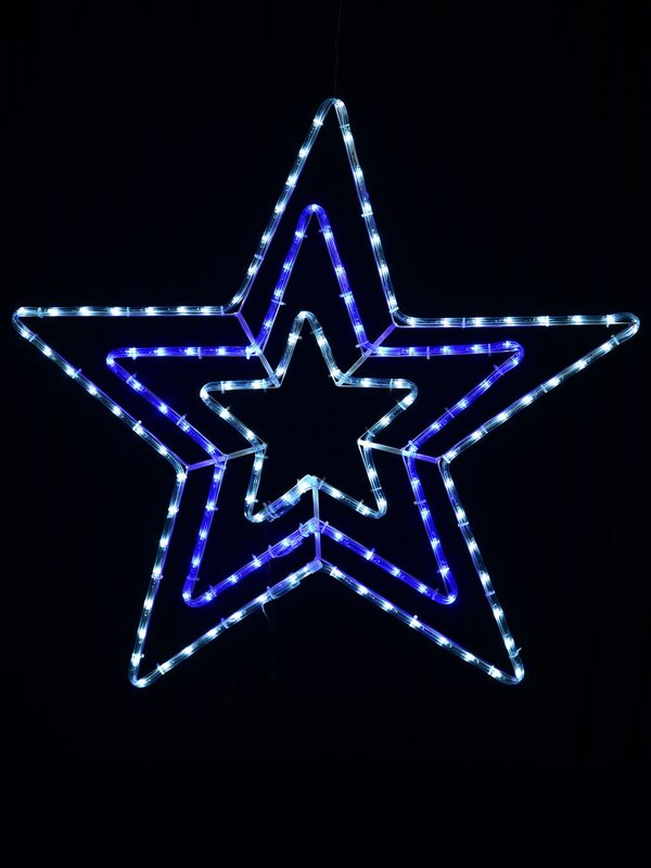 80cm Concentric Christmas Star With Cool White & Blue LED Rope Light Display