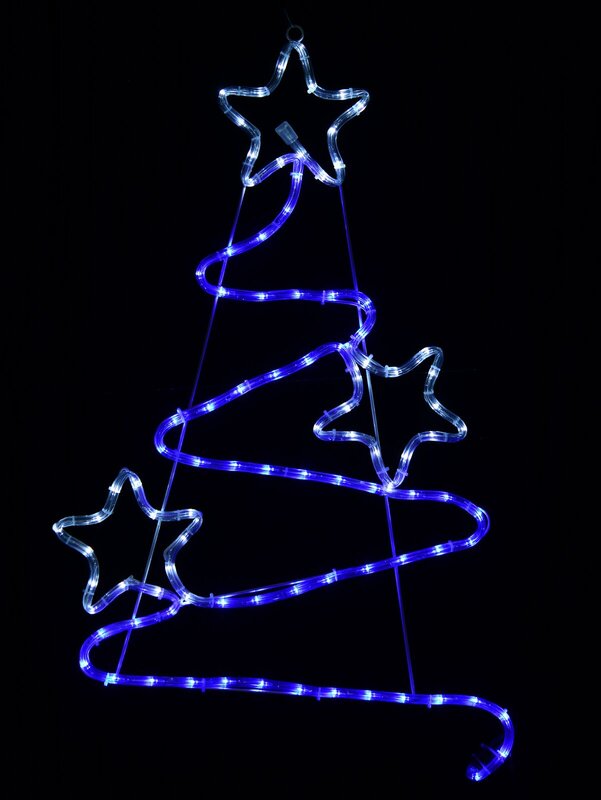 85cm Blue & Cool White LED Wavy Christmas Tree & Stars Silhouette