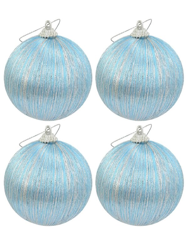 8x 75mm Spectacular Silver Silk Thread Blue Christmas Baubles