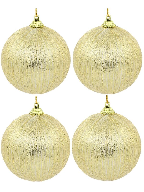 8x Opulent Champagne & Gold Statement Metallic Thread Baubles | 75mm