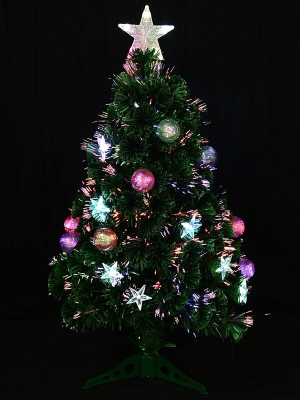 90cm Multi Colour Fibre Optic Christmas Tree with Baubles, Stars & 90 Tips