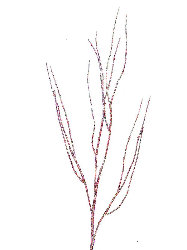 Pink Iridescent Glitter & Sequin Twig Spray Long Christmas Stem | 90cm