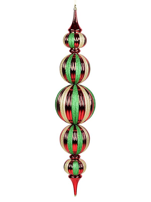 Royal Stripe Red Green & Gold Multi Colour Large Display Finial | 94cm