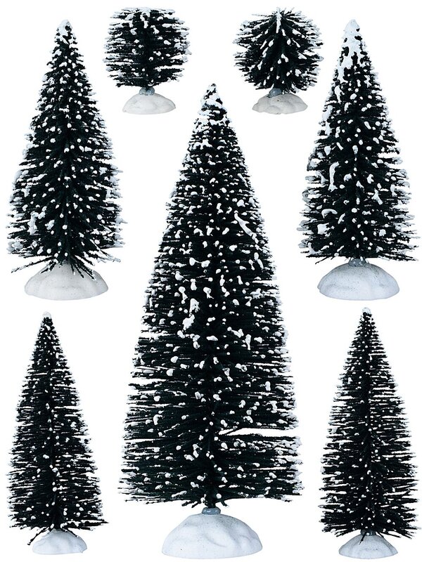 9x Snow Tipped Pine Tree & Shrub Village Scenery | 21cm Tree