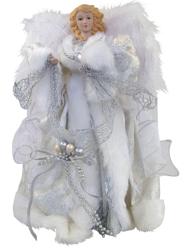 Angel With White Dress & Ceramic Face Tree Top Decoration - 30cm