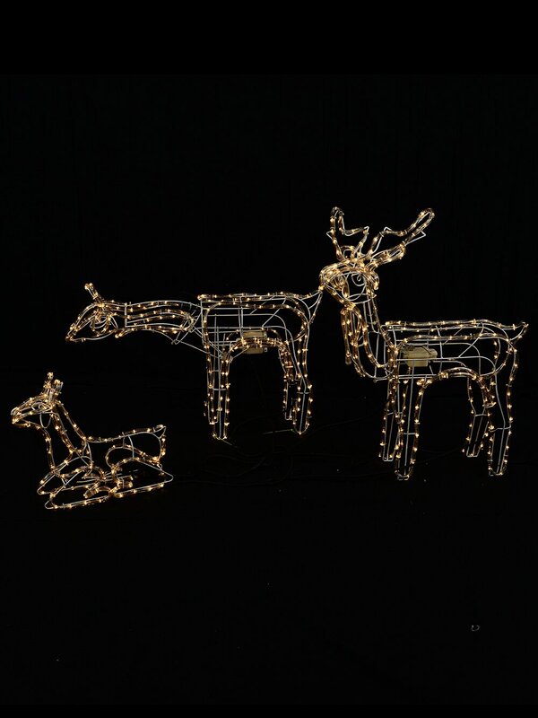 Animated 3D Reindeer Family Of 3 Neutral White LED Rope Light Display