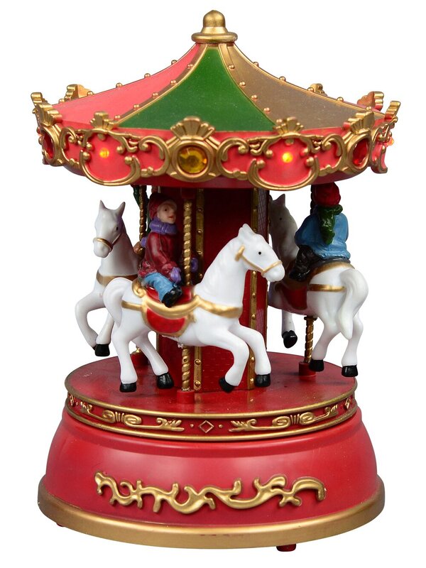 Animated, Illuminated & Musical Christmas Village Carousel Scene - 18cm