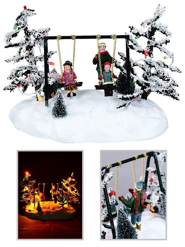 Animated Kids On Playground Swing With Multi Colour LED Lights | 14cm