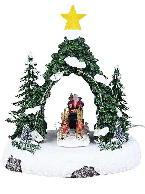 Animated Musical Santa, Sleigh & Reindeer Under LED Arch | 24cm