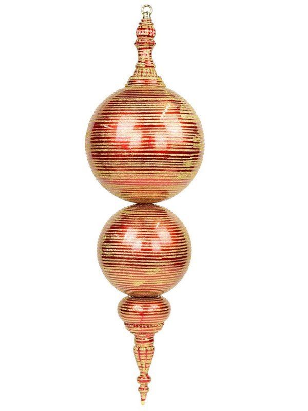 Apple Red With Gold Glitter Striping Large Finial Display Decoration - 85cm