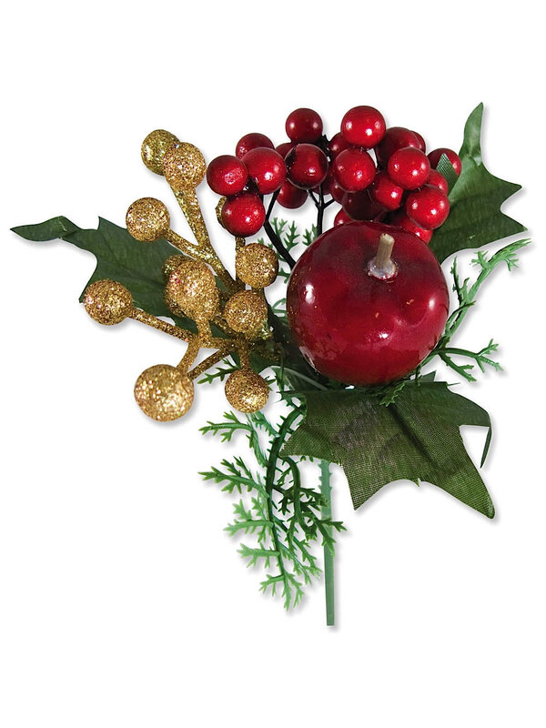 Apple With Berries Decorative Pick - 14cm