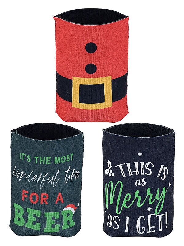 Assorted 10cm Stubby & Can Holders | Santa Suit Or Festive Text Design