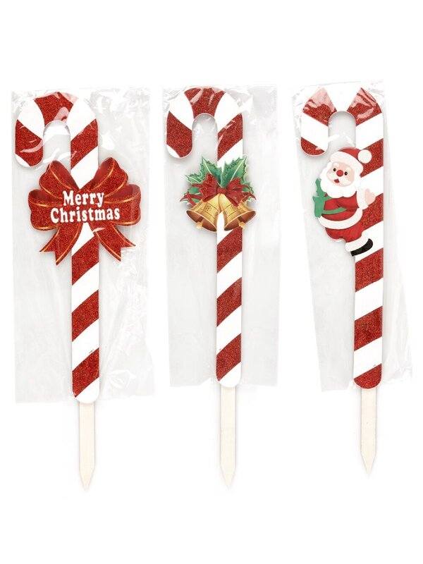 Assorted 70cm Santa, Bells Or Bow Candy Cane Stripe Garden Stakes