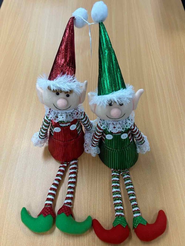 Assorted Dangling Leg Elves With Overalls & Striped Shirts Christmas Plush Toys