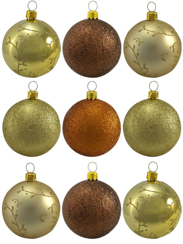 Assorted Glittered & Patterned Chocolate, Gold & Copper Baubles - 9 x 60mm
