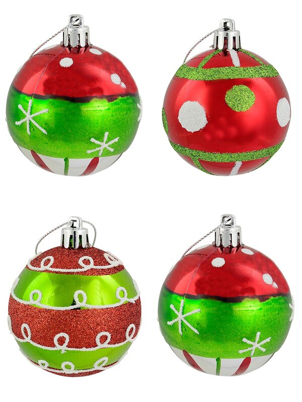 Assorted Red, Green & Silver Pattern Baubles - 6 x 60mm