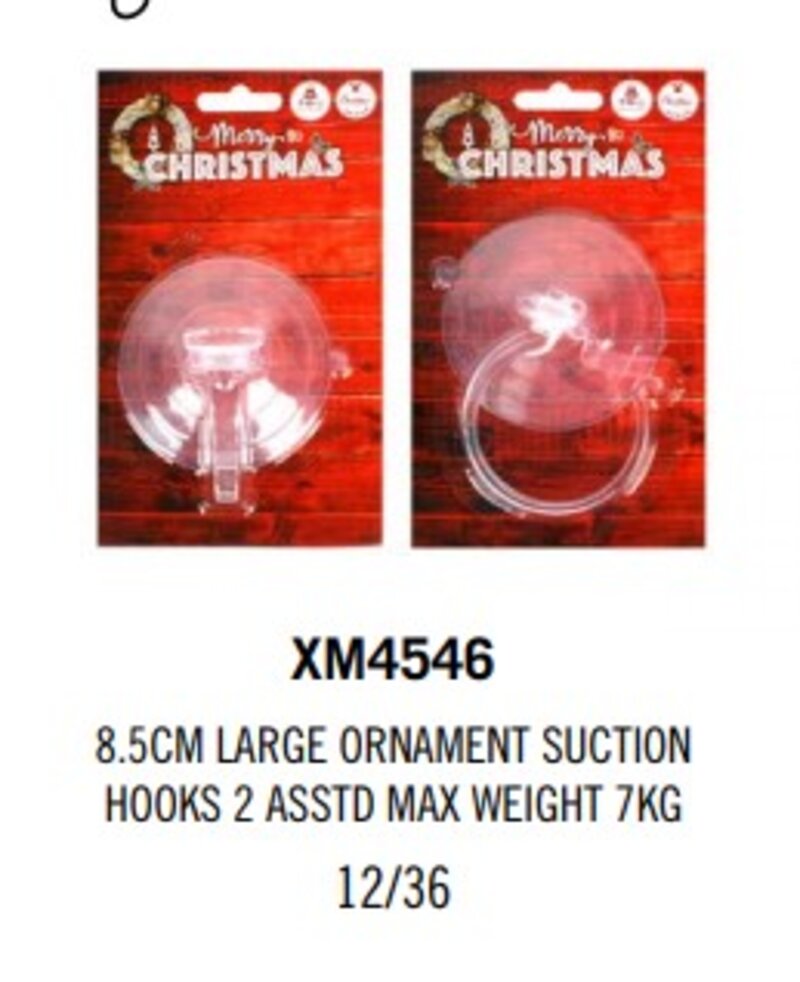 Assorted Reusable Up To 7kg Christmas Decoration Suction Hook - 85mm