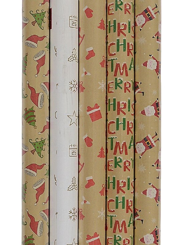 Assorted Santa & Christmas Motto Kraft Paper Gift Wrap | 3m x 70cm